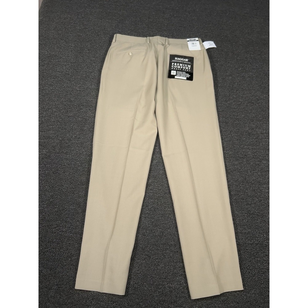 New Haggar Premium Comfort Dress Pants Men 32x30 (Fits33x30) Beige 4 Way Stretch - Picture 3 of 8